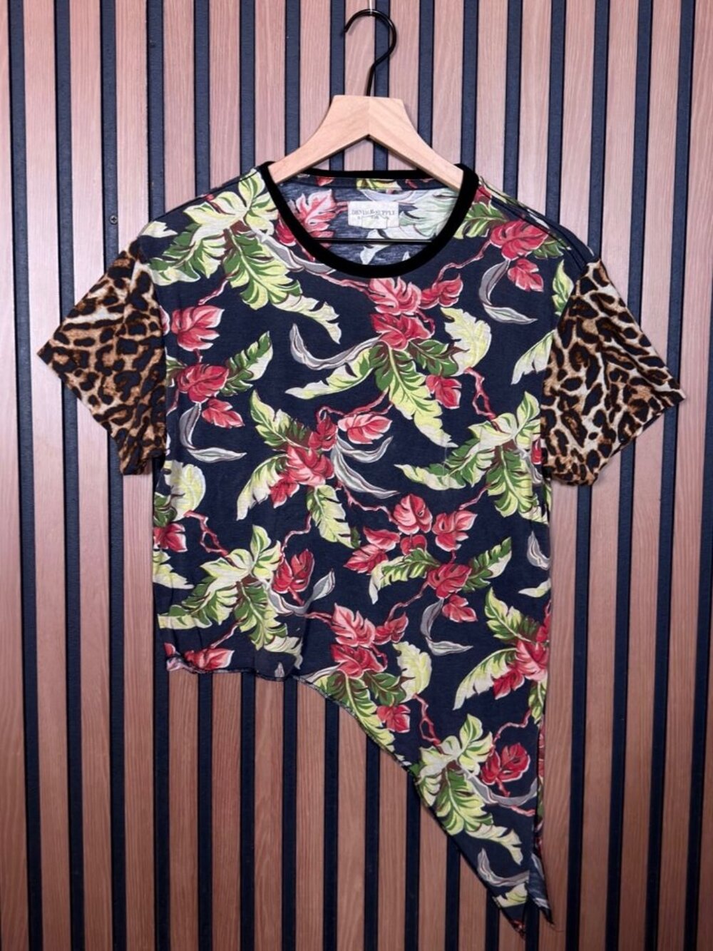 Denim & Supply Ralph Lauren Small Womens Asymmetrical Shirt Floral Cheetah Print